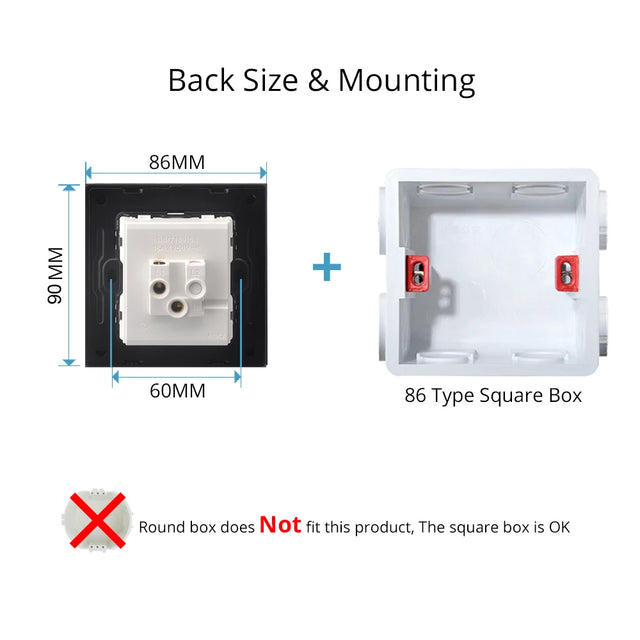 Rene Black Glass Push Button Switch with LED Indicator - 1-4 Gang, 1-2 Way