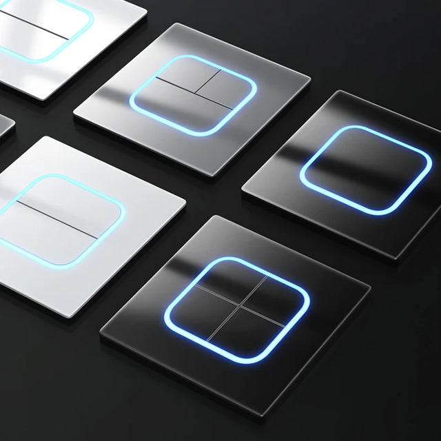 Rene Black Glass Push Button Switch with LED Indicator - 1-4 Gang, 1-2 Way