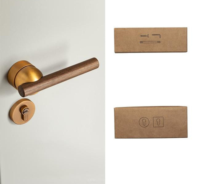 Walnut American Style Door Handle - Dark Gold with Dummy Lock / 72mm / 55mm - Level Decor