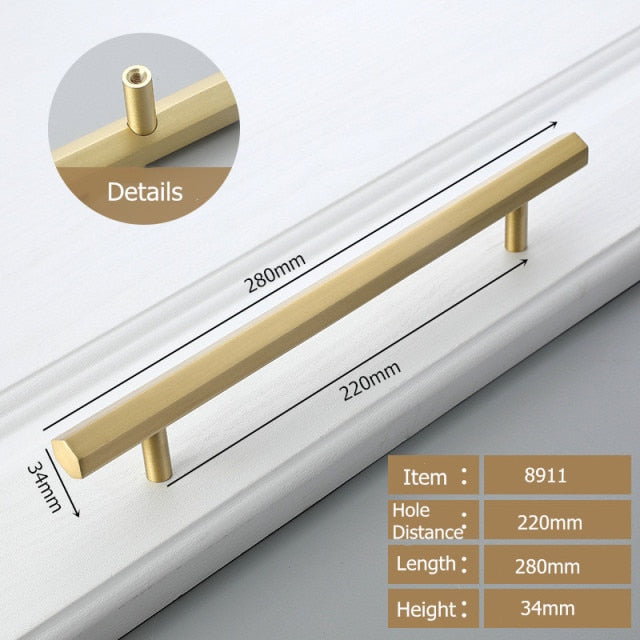 HexaTop Brass Cabinet Knobs and Handles - CTC 220mm - Level Decor