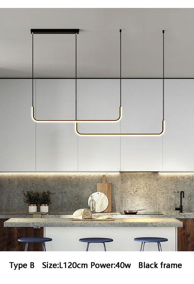 Minimalist Nordic Pendant Light - L120cm / Black frame / Warm white - Level Decor