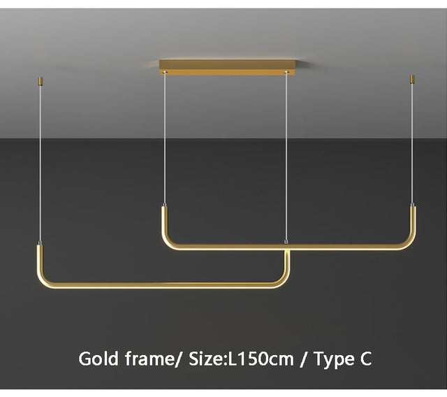 Minimalist Nordic Pendant Light - L150cm / Gold frame / Warm white - Level Decor