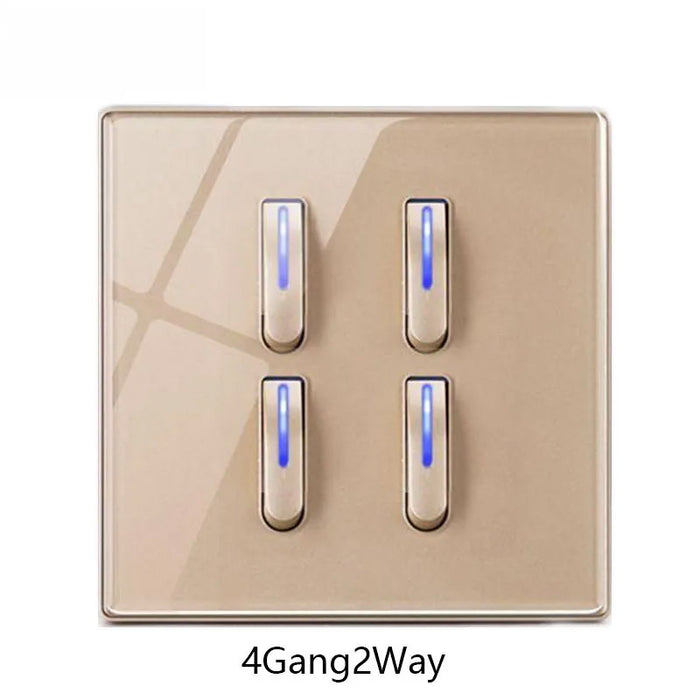 Nina Glass Panel LED Reset Button Switch - 1-4 Gang, 2 Way, 86x86mm