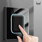 Rene Black Glass Push Button Switch with LED Indicator - 1-4 Gang, 1-2 Way