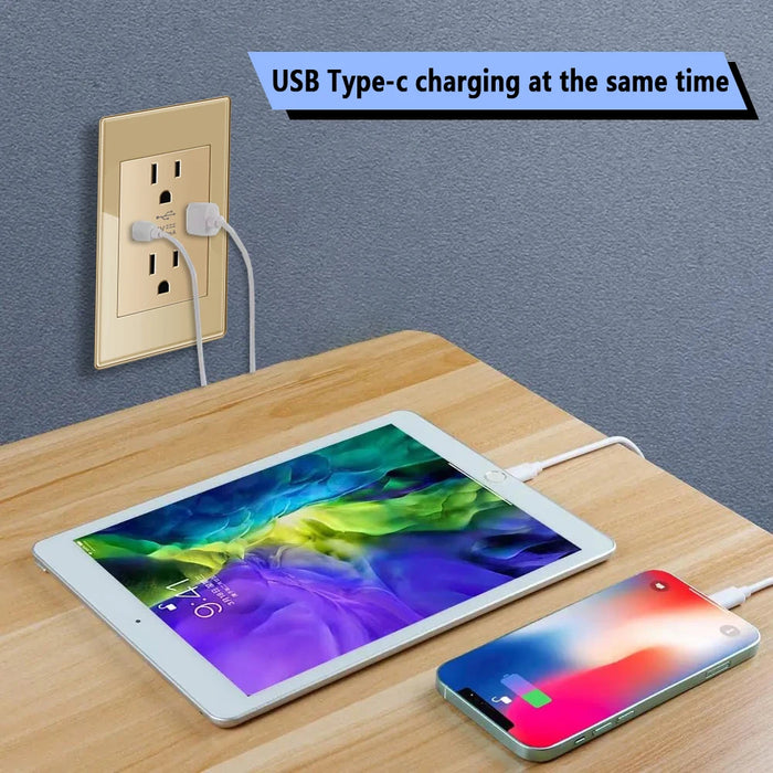 Anya Gold Tempered Glass Dual USB Wall Socket - US/Mexico Standard, Type-C Fast Charging