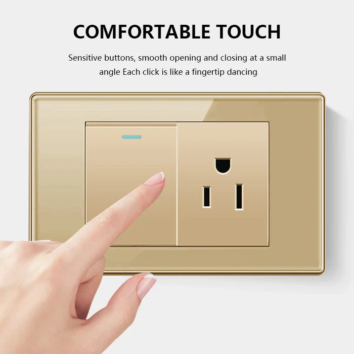 Anya Gold Tempered Glass Dual USB Wall Socket - US/Mexico Standard, Type-C Fast Charging