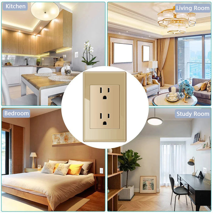 Anya Gold Tempered Glass Dual USB Wall Socket - US/Mexico Standard, Type-C Fast Charging