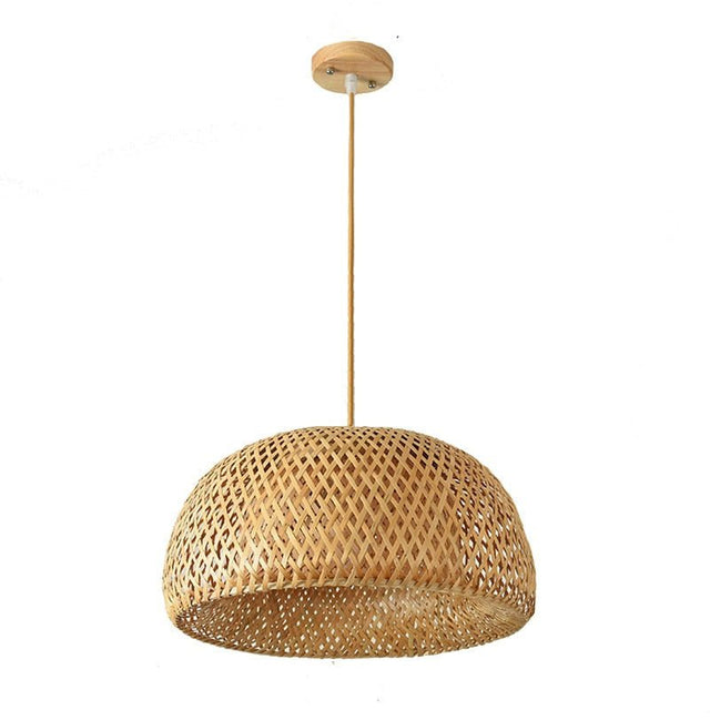 Rattan Cocoon Pendant Light - Wood / Bowl - 12" x 7" / 30cm x 18cm - Level Decor