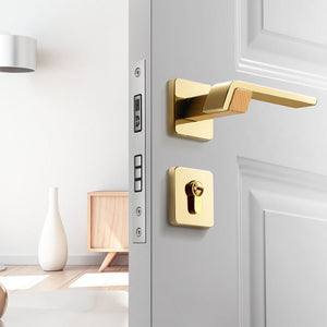 Modern Gold Door Lock - Solid Wood